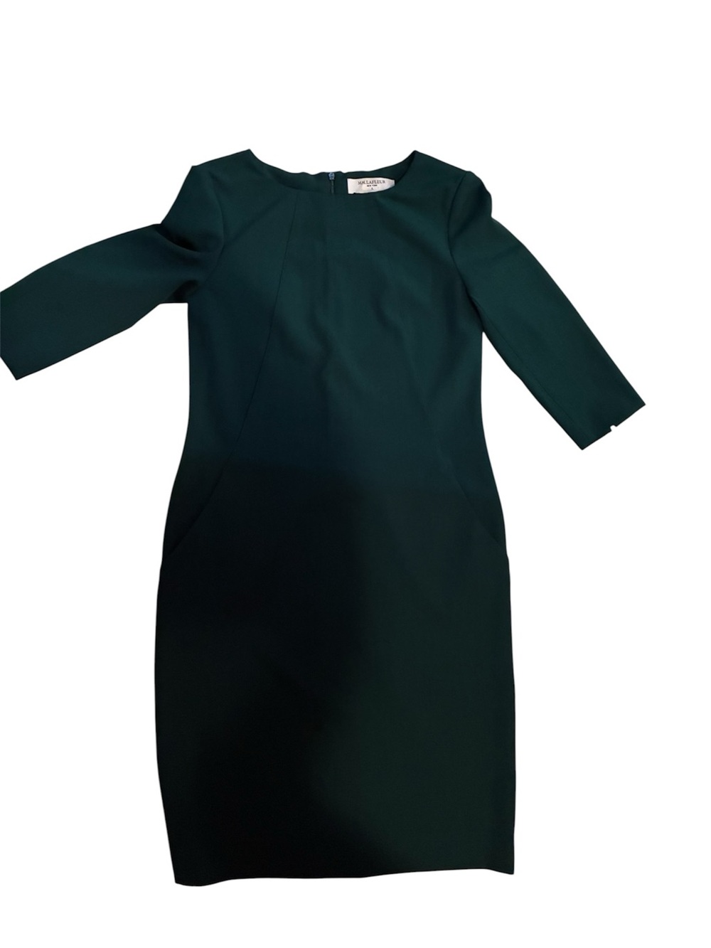 MM Lafleur Dark Green Sheath Dress with Three-Quarter Sleeves